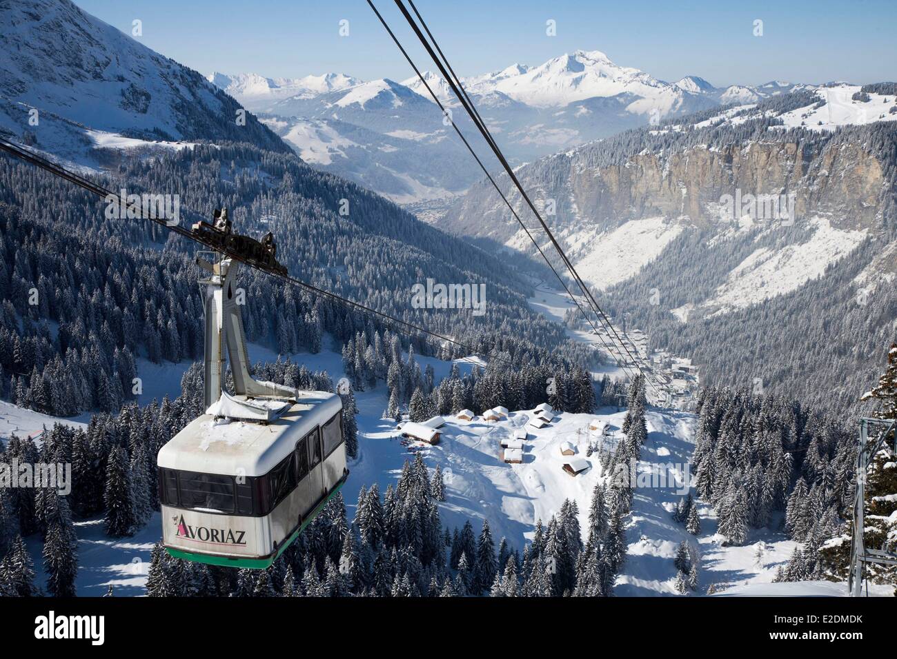 Francia Haute Savoie Morzine Avoriaz teleférico que une el resorts