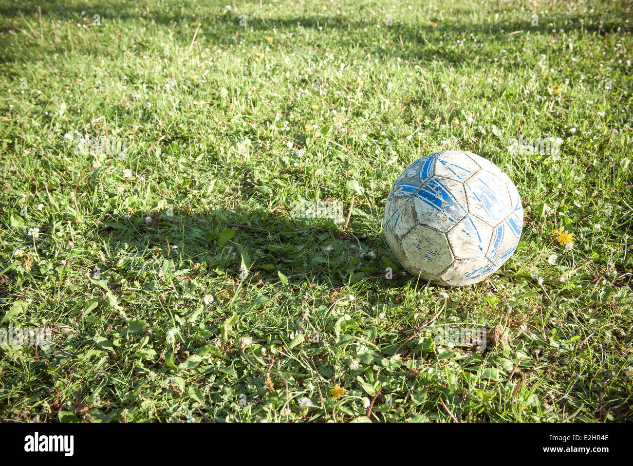 Balón de fútbol sobre el césped Foto de stock