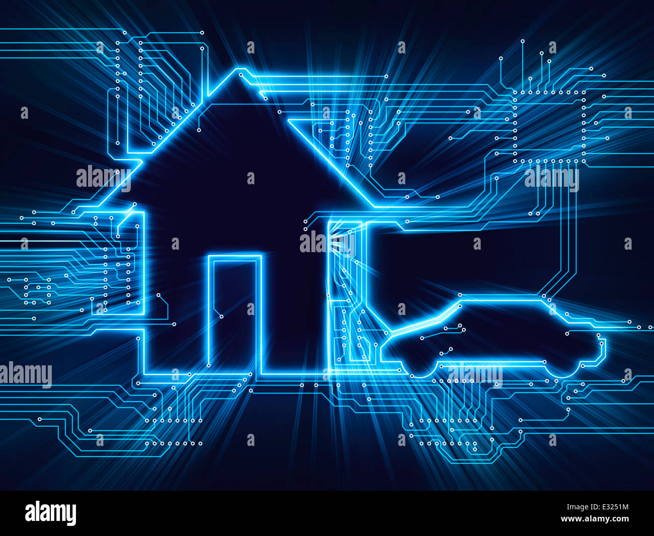 Casa conectado y el coche eléctrico en el futuro la tecnología domótica hogar Ilustración conceptual Foto de stock