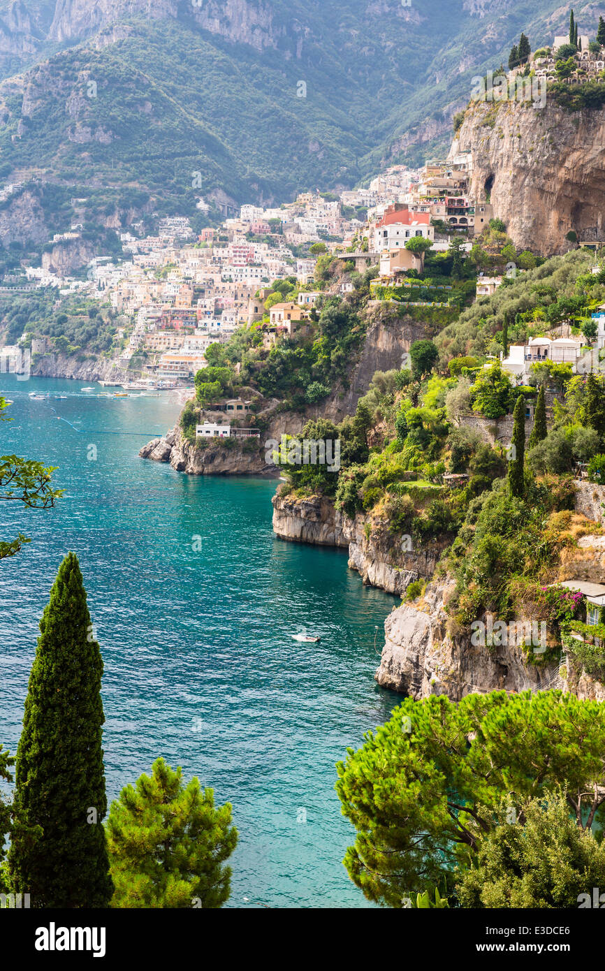 Vista de Positano, Amalfi Coast, Italia Foto de stock