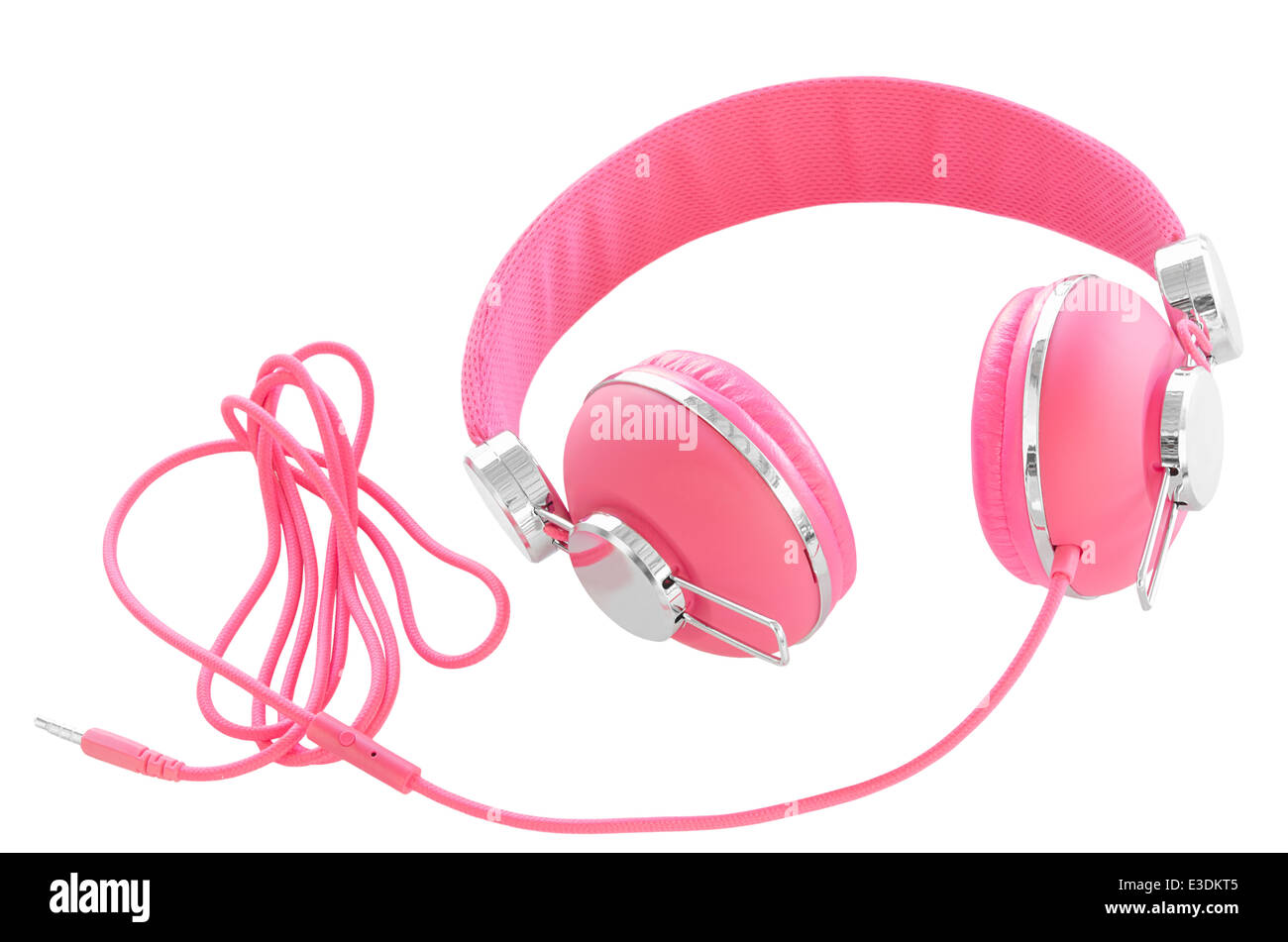 Hembra de color rosa pastel auriculares coloridos aislado en blanco Foto de stock