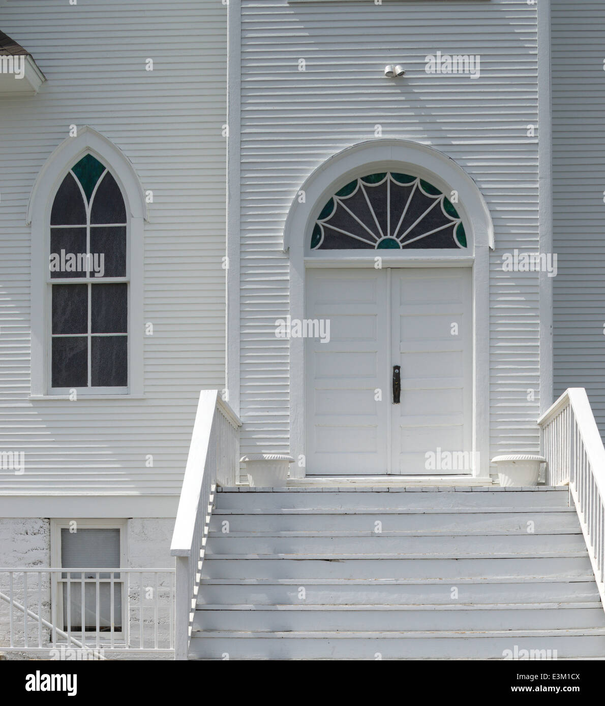 El Condado de Douglas, Washington: detalle de la fachada de la Iglesia Luterana de San Pablo, en Douglas Foto de stock
