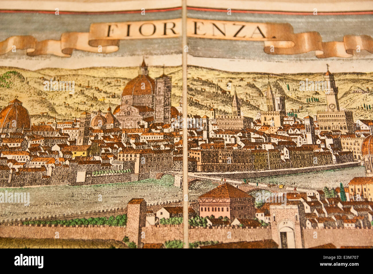 Mapa grabado antiguo de Florencia Foto de stock