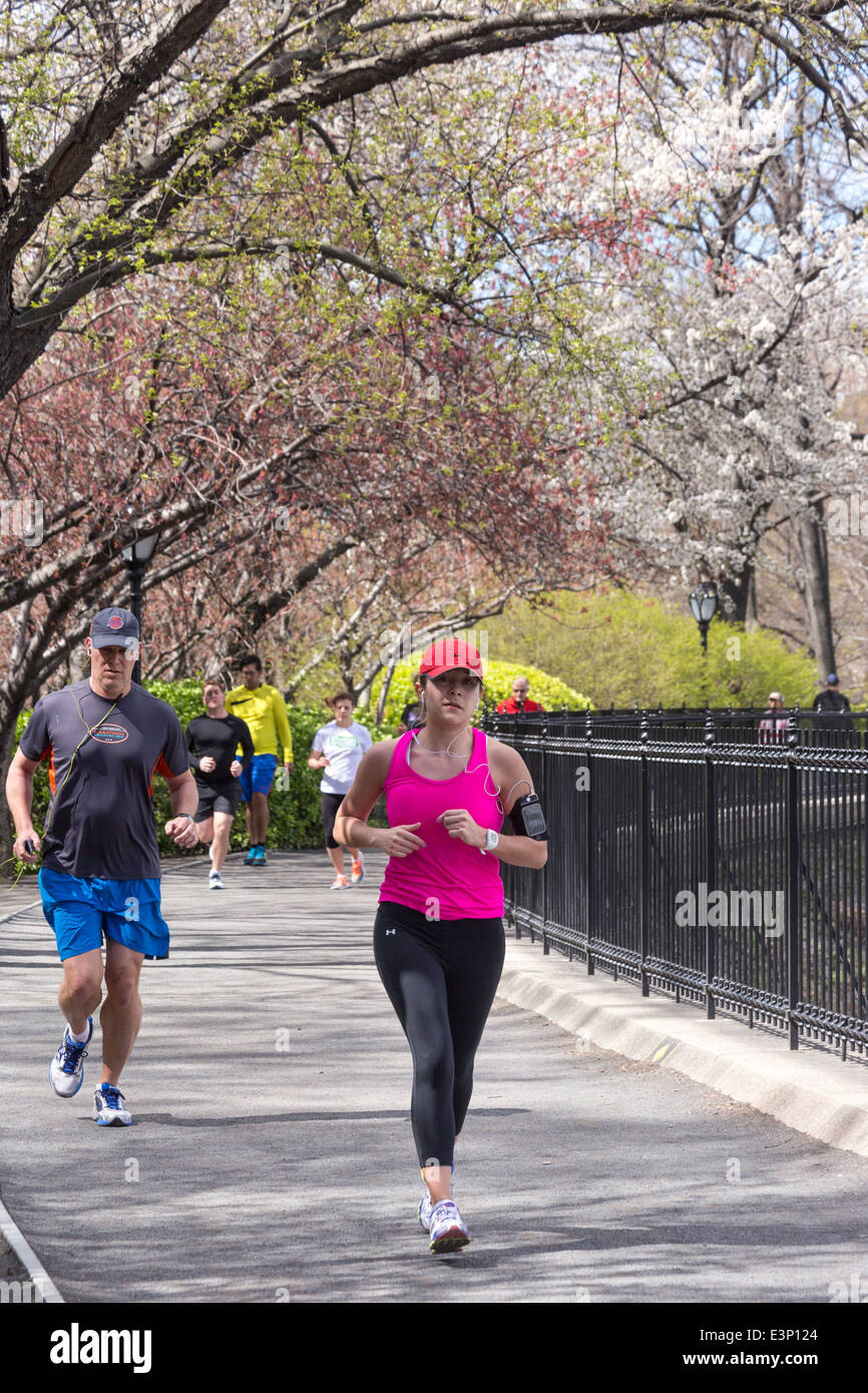 Los corredores en el depósito senda de footing, Central Park, Nueva York, EE.UU. Foto de stock