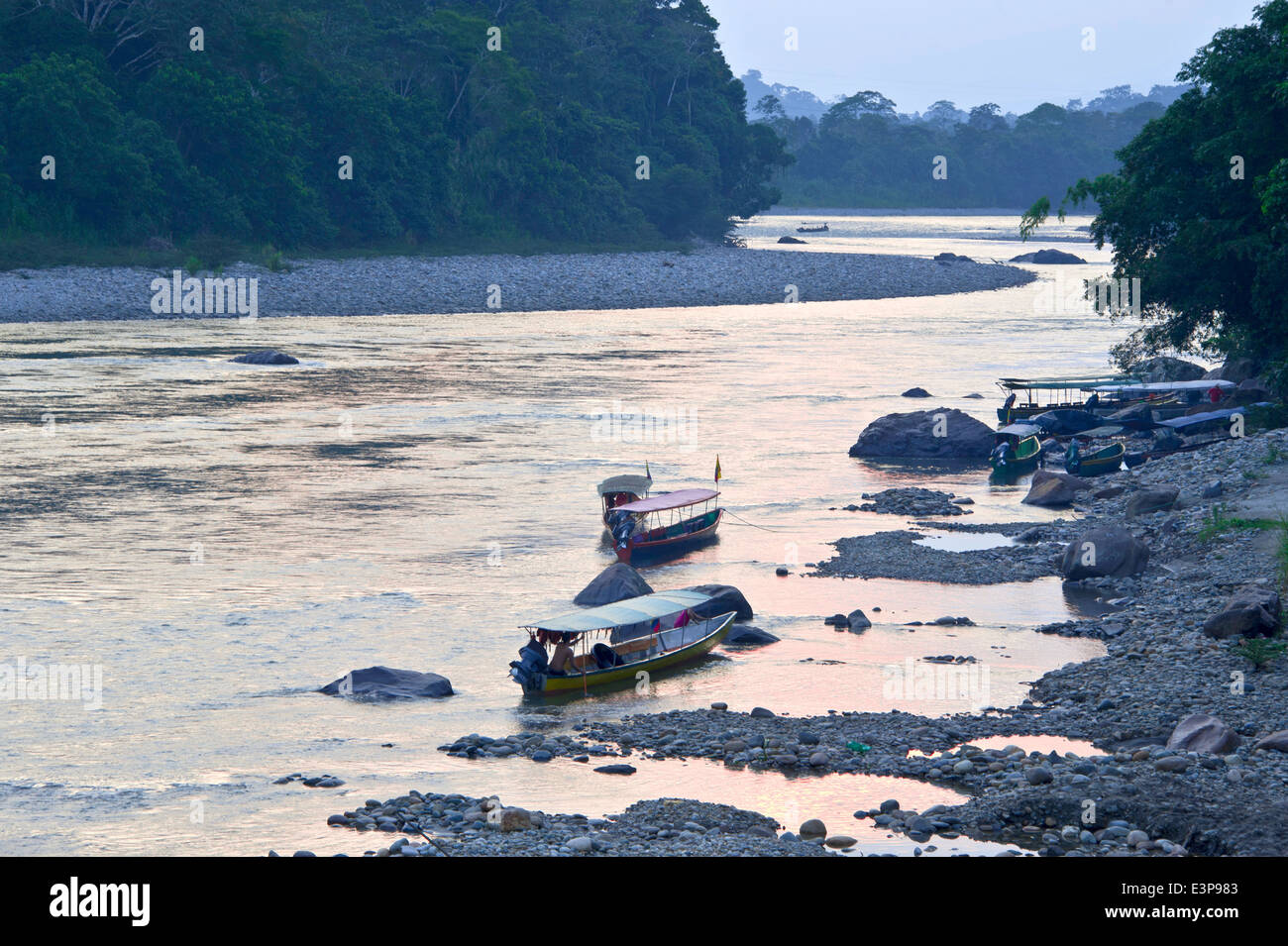 Río Napo amazónicos en la selva al amanecer. Ecuador Foto de stock