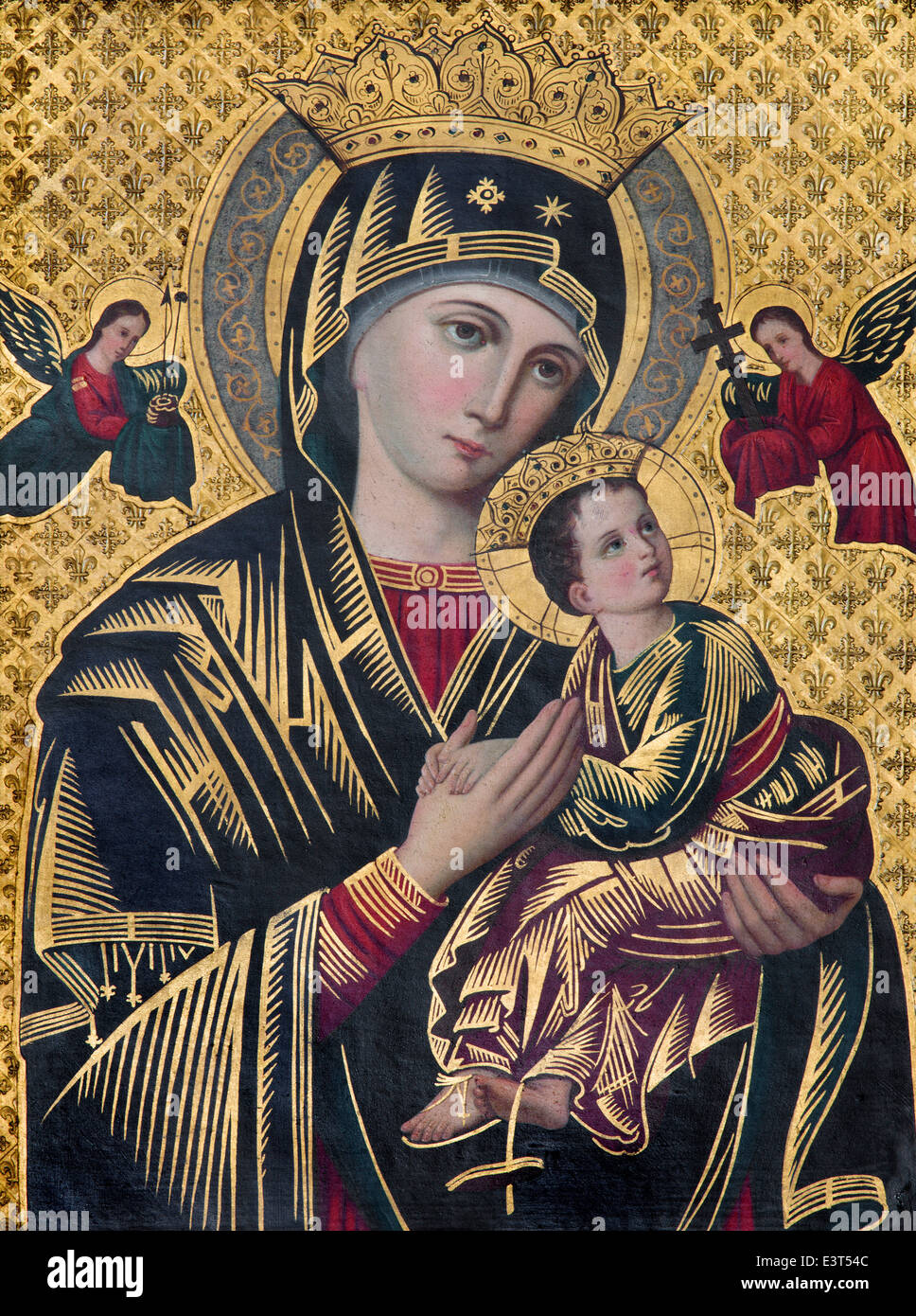 En Brugge, Bélgica - Junio 13, 2014: El icono de la Virgen en el ST. Giles (Sint Gilliskerk). Foto de stock