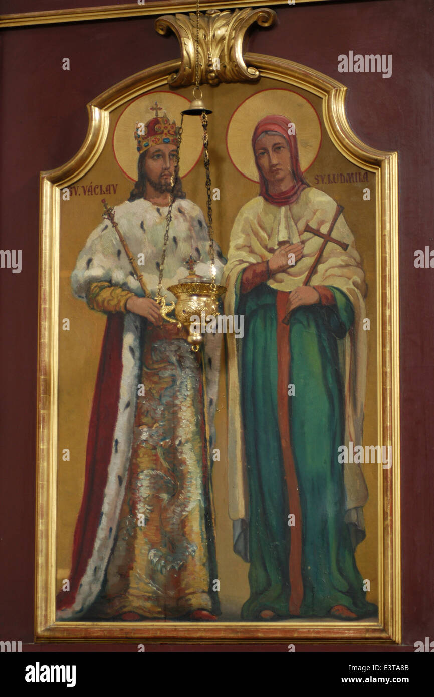 San Venceslao y Santa Ludmila. Icono ortodoxo de San Cirilo y san Metodio' Catedral en Praga, República Checa. Foto de stock