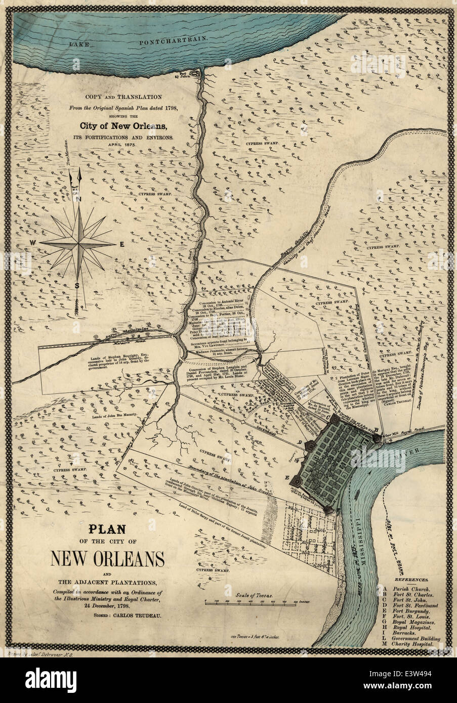 El plan de la ciudad de Nueva Orleans y las plantaciones adyacentes 1875 Foto de stock