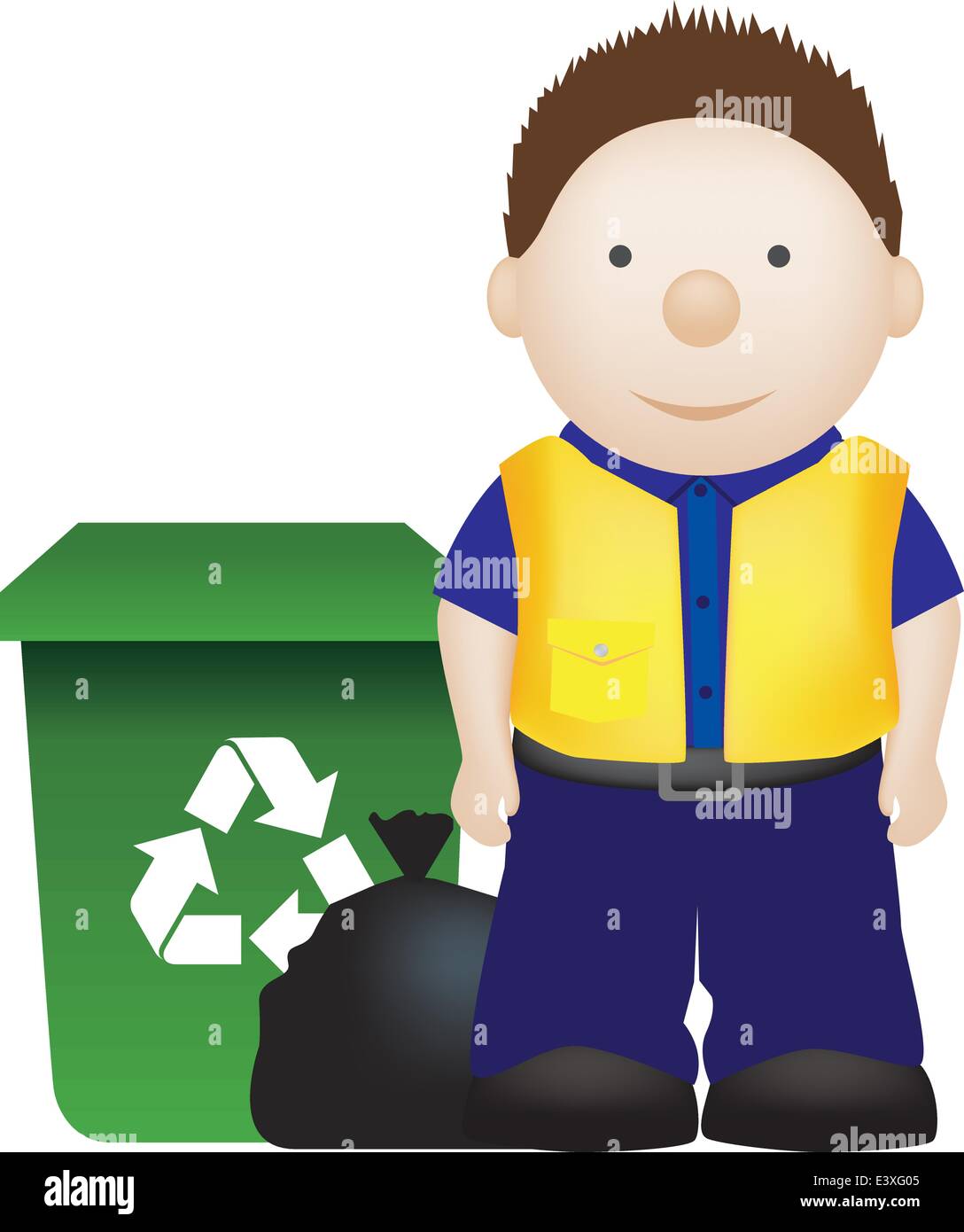 Ilustración de un binman y reciclar residuos man Ilustración del Vector