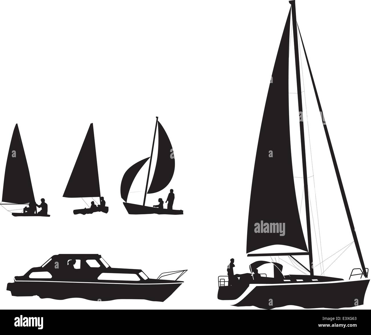 Ilustración set de siluetas de barcos y yates Ilustración del Vector