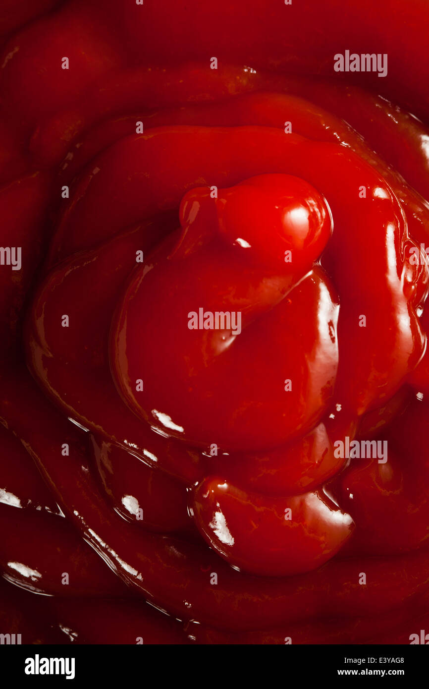 Organic rojo tomate ketchup en un recipiente Foto de stock