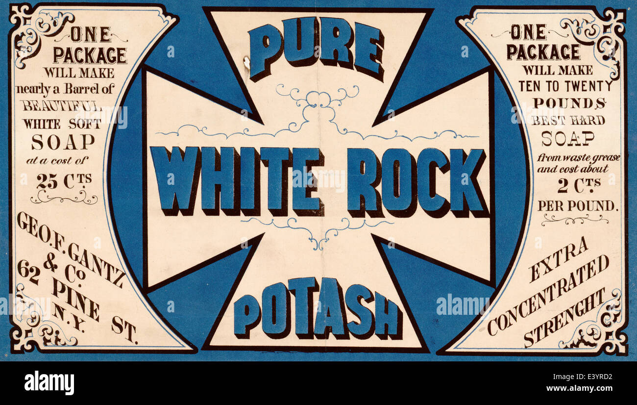 Blanco Puro Rock potasa - La etiqueta del producto para Pure White Rock  potasa concentrado para hacer jabón, circa 1867 Fotografía de stock - Alamy