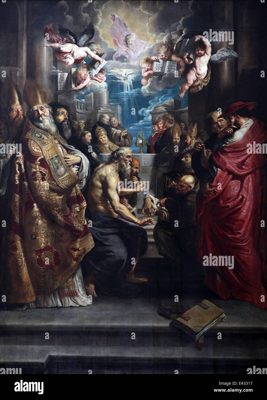 La Disputación del Santo Sacramento por el artista Peter Paul Rubens. 1609.Amberes.Bélgica.Iglesia de San Pablo´s Foto de stock
