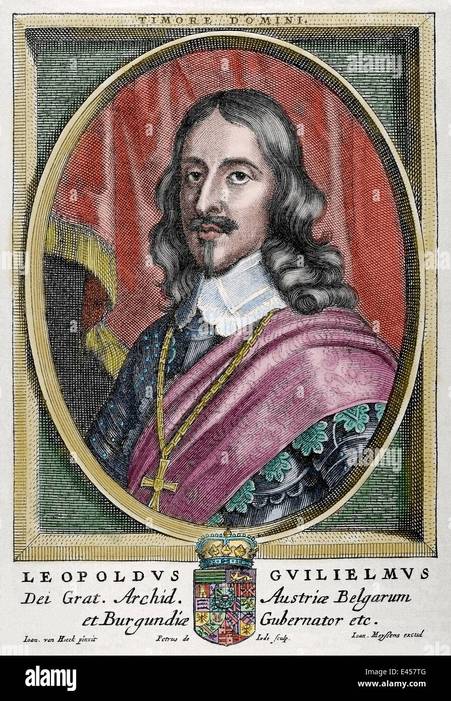 El archiduque Leopoldo Guillermo de Austria (1614-1662). Comandante militar austriaca. Retrato. Grabado. Coloreada. Foto de stock