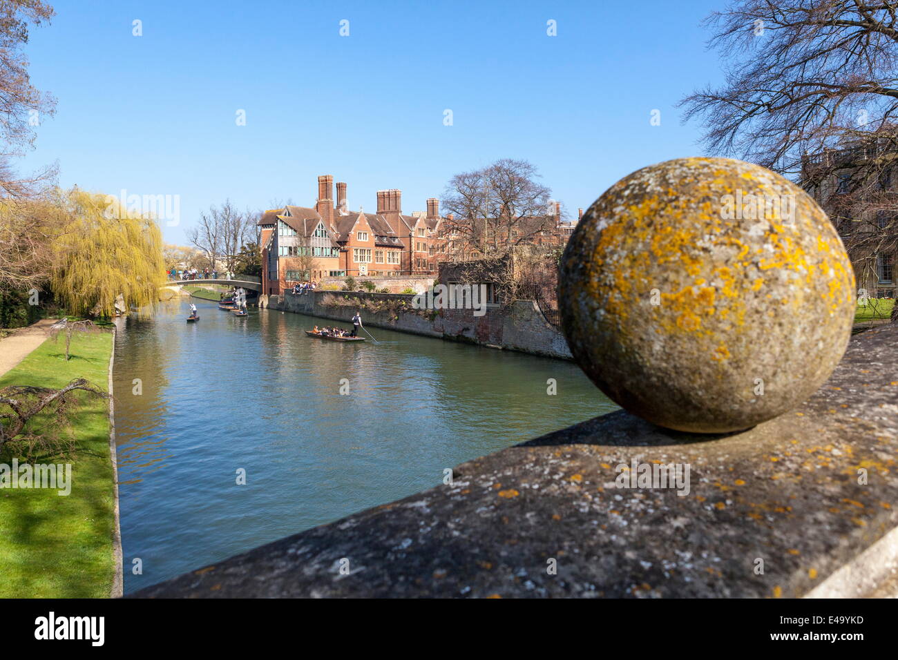 Una vista de turistas remar a lo largo del río Cam a lo largo de la espalda, Cambridge, Cambridgeshire, Inglaterra, Reino Unido, Europa Foto de stock