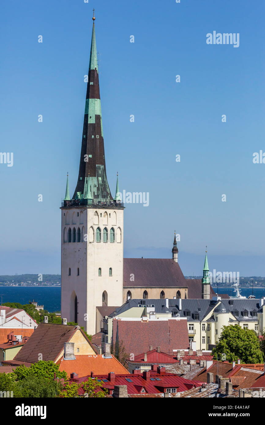 Vista elevada de la parte amurallada de la ciudad vieja, Patrimonio Mundial de la UNESCO, en la capital, Tallin, Estonia, Europa Foto de stock