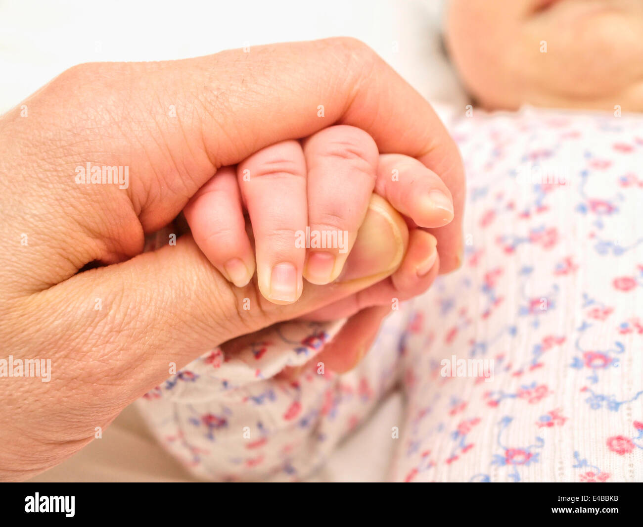 La celebración de una mano bebés de padres Foto de stock