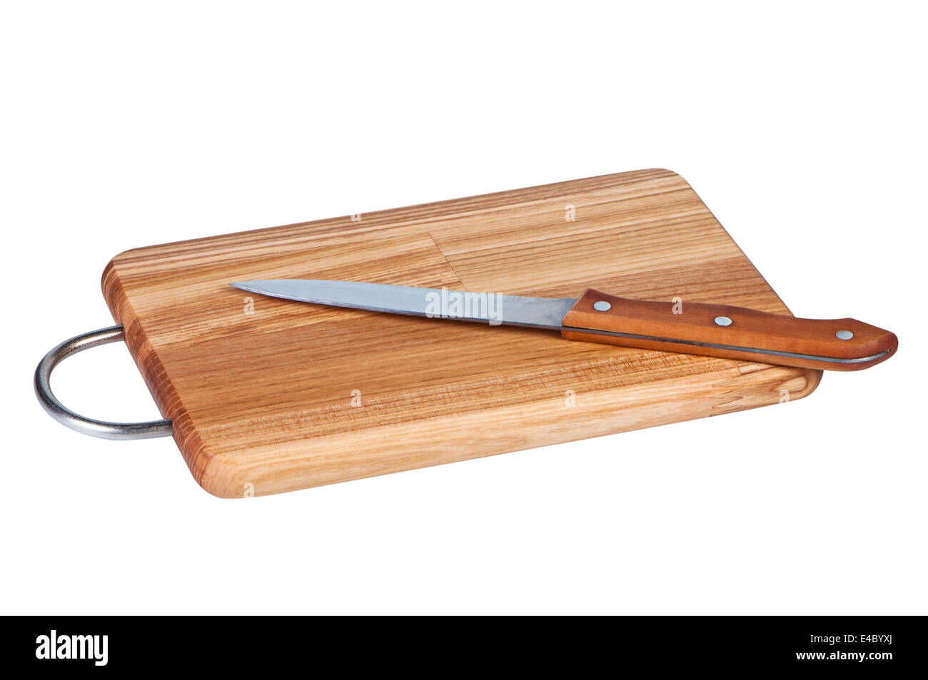 Placa de madera con cuchillo de cocina. Foto de stock