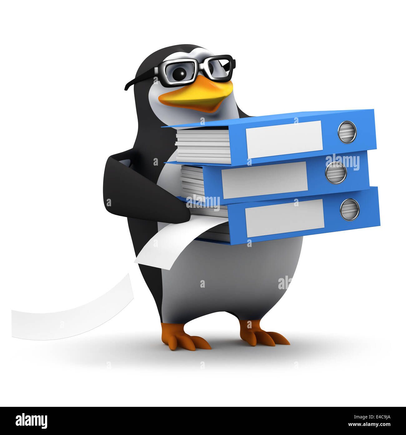 3D Render de un pingüino organizar su sistema de archivo Foto de stock