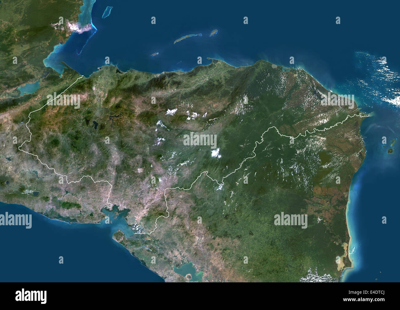 Honduras, América Central, Imagen de satélite en color verdadero con