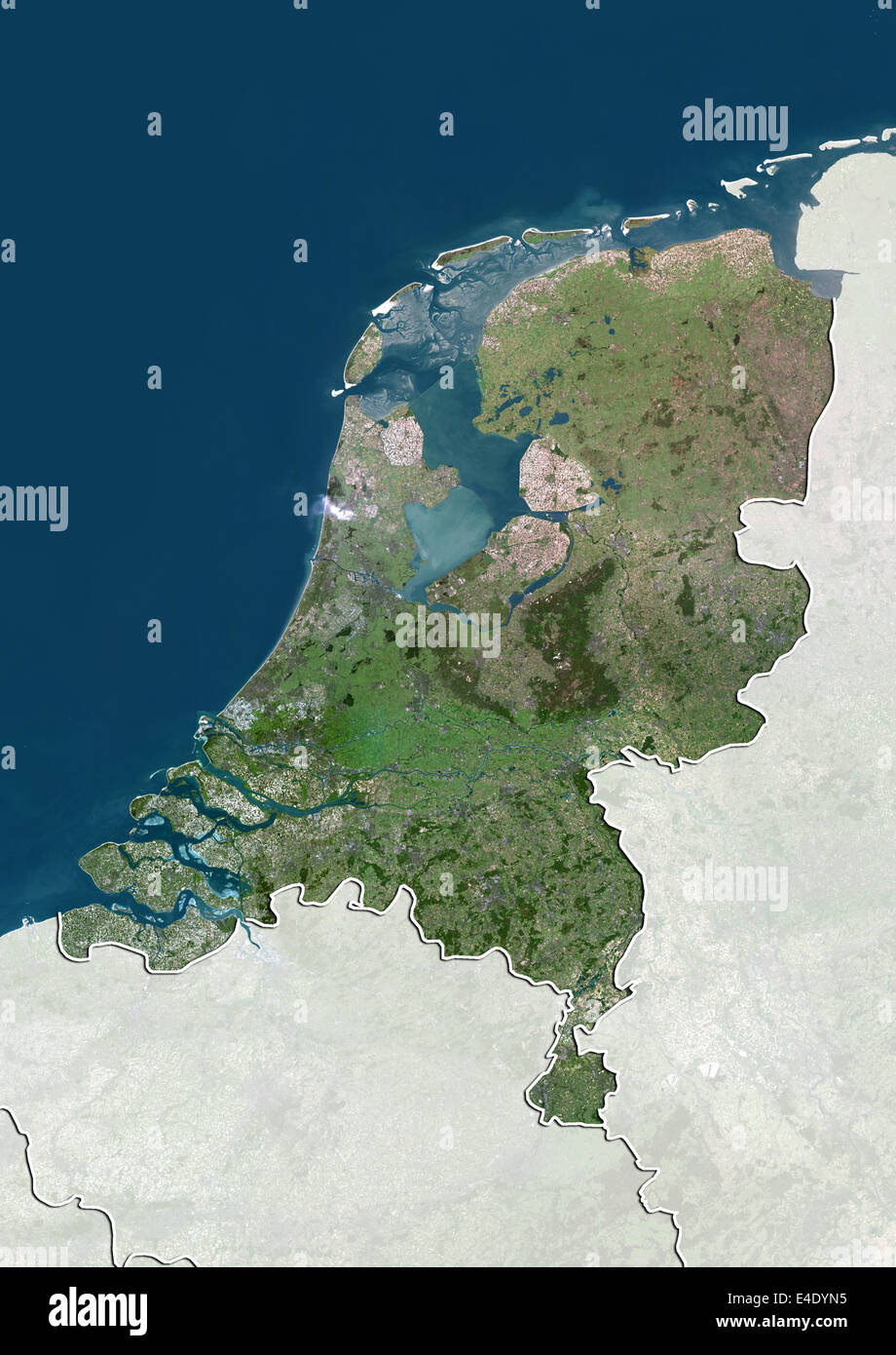 Países Bajos, Imagen de satélite en color verdadero con borde y máscara Foto de stock
