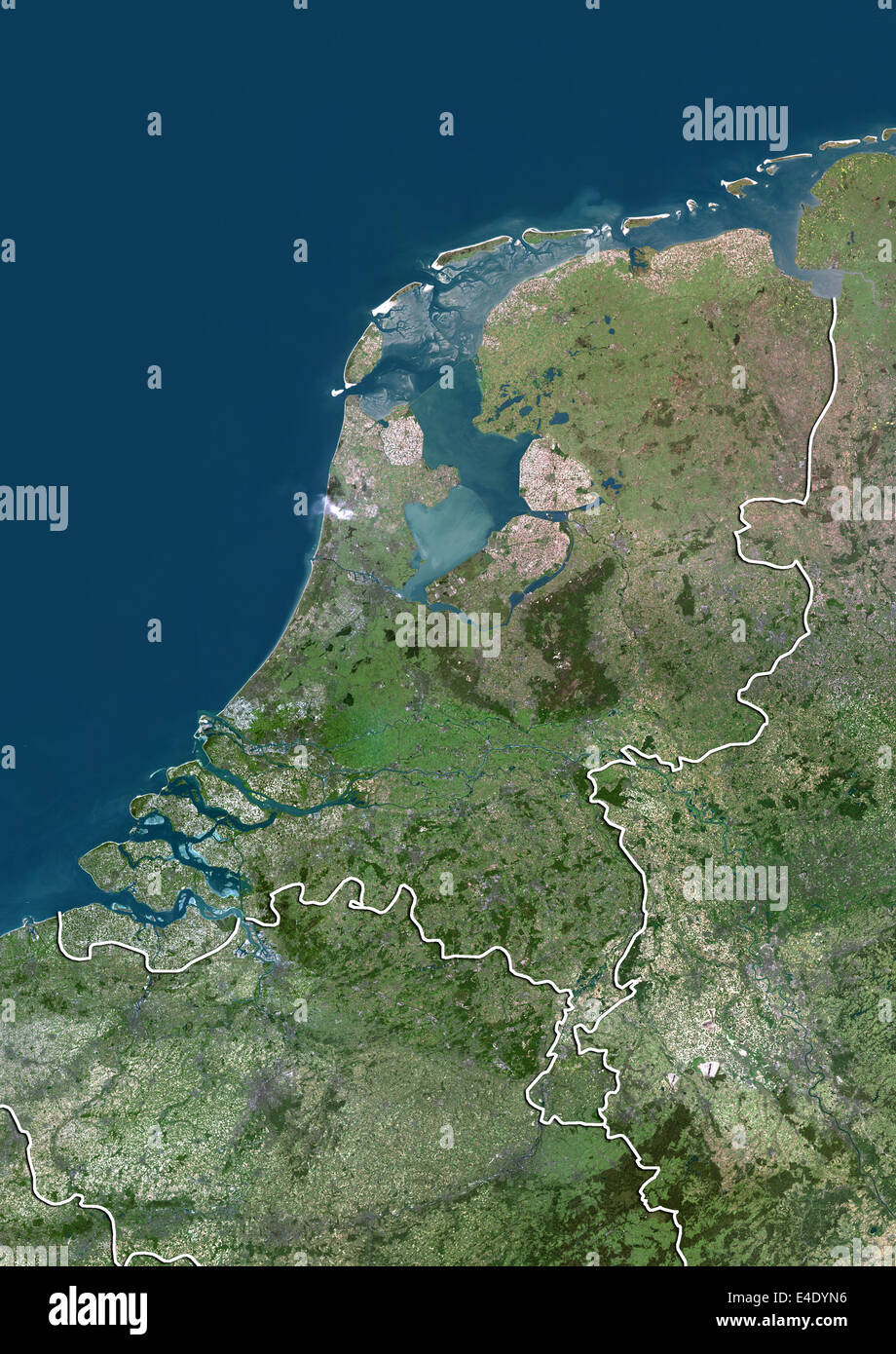 Países Bajos, Imagen de satélite en color verdadero con borde Foto de stock