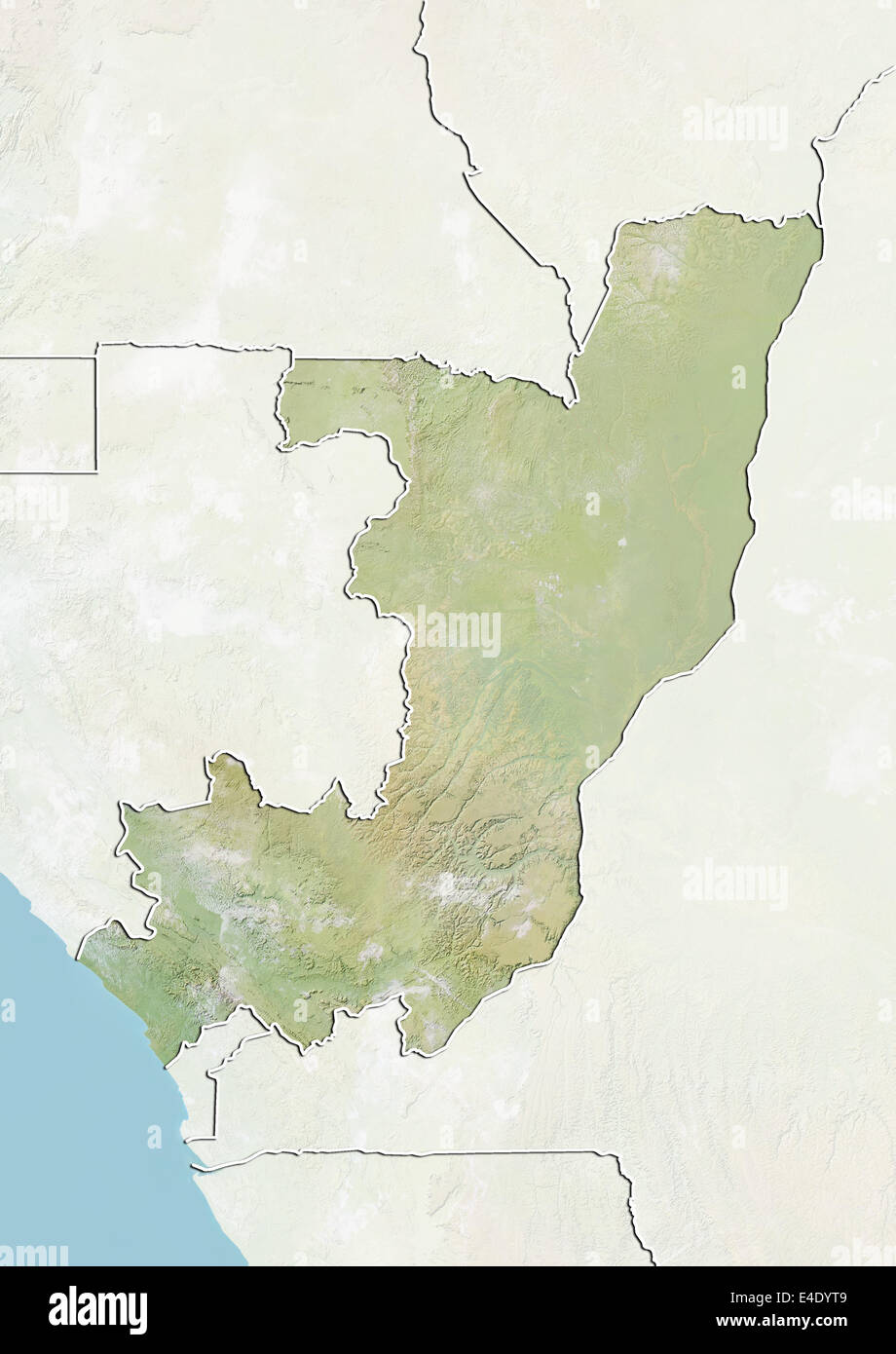 La República del Congo, el mapa en relieve con borde y máscara