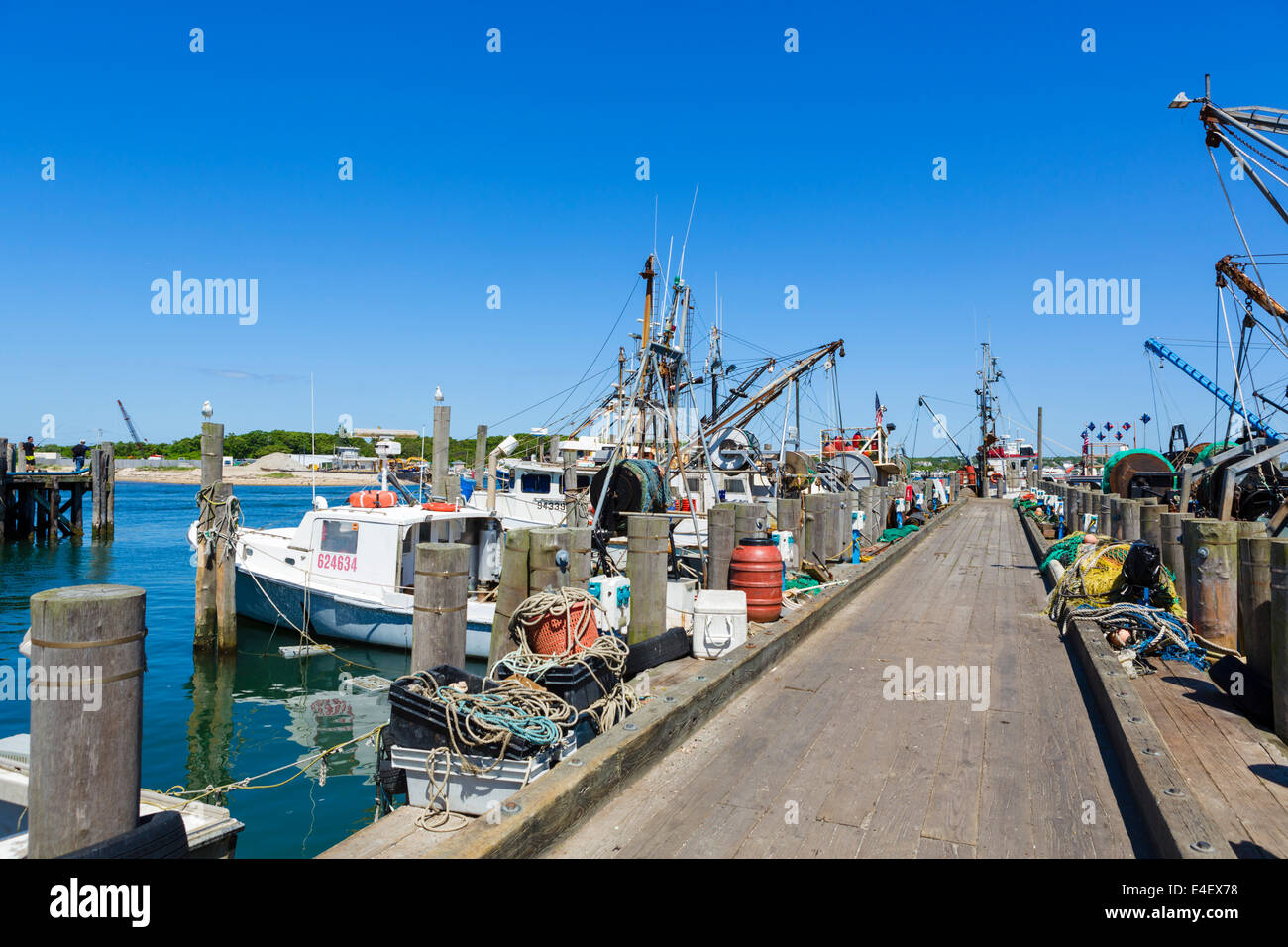 El puerto pesquero de trabajo en Montauk, el condado de Suffolk, en Long Island, NY, EE.UU. Foto de stock