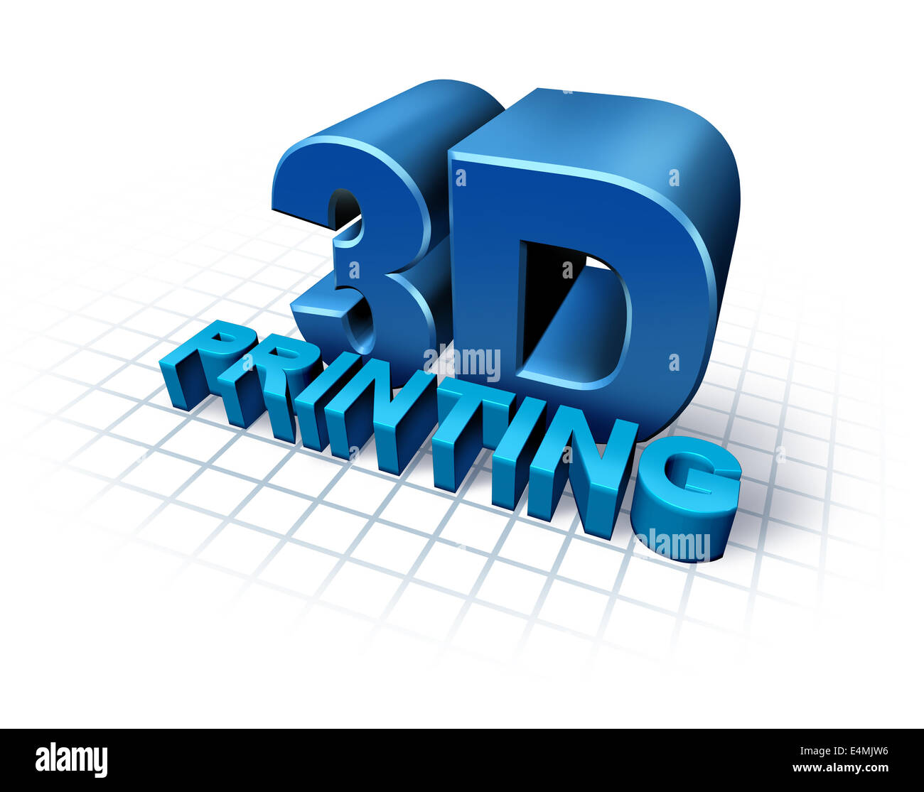 Concepto de impresión en 3D con texto tridimensional como un símbolo de la nueva tecnología de impresión para duplicar objetos producto o prototipo replicador industrial,utilizando robots y futuro proceso de fabricación. Foto de stock
