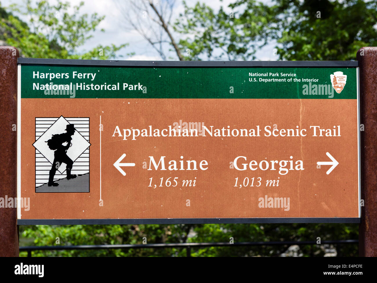 Signo en el Sendero de los Apalaches en Harpers Ferry National Historic Park, West Virginia, EE.UU. Foto de stock