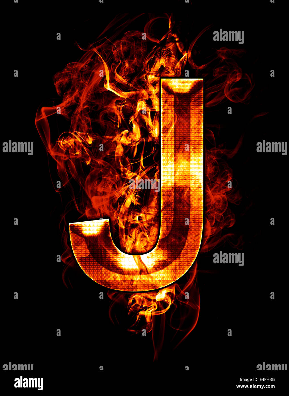 Ilustración de letra j, con efectos de cromo y de fuego de color rojo sobre  fondo negro Fotografía de stock - Alamy