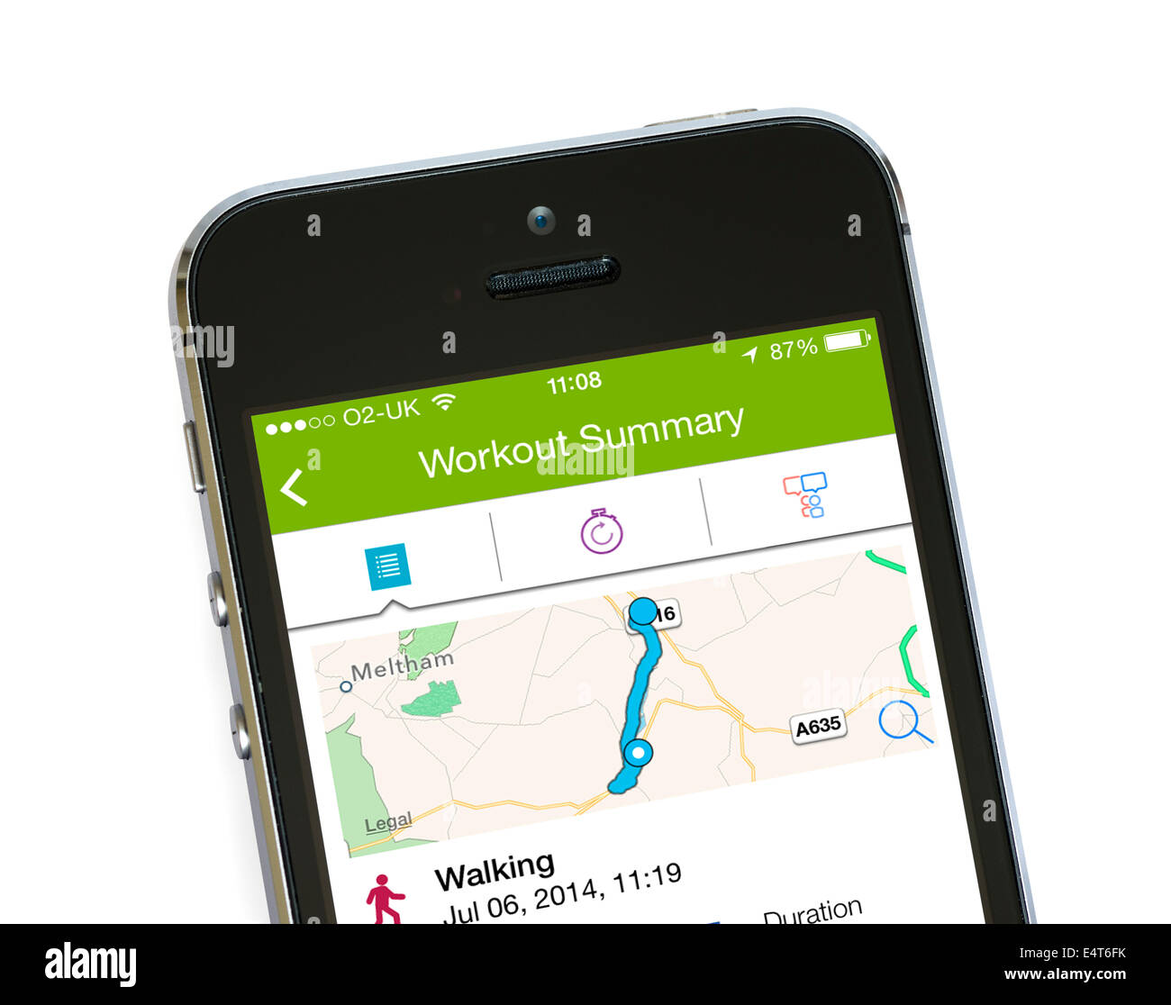 Utilizando el GPS de seguimiento de actividad, app Endomondo, en un Apple iPhone 5S Foto de stock
