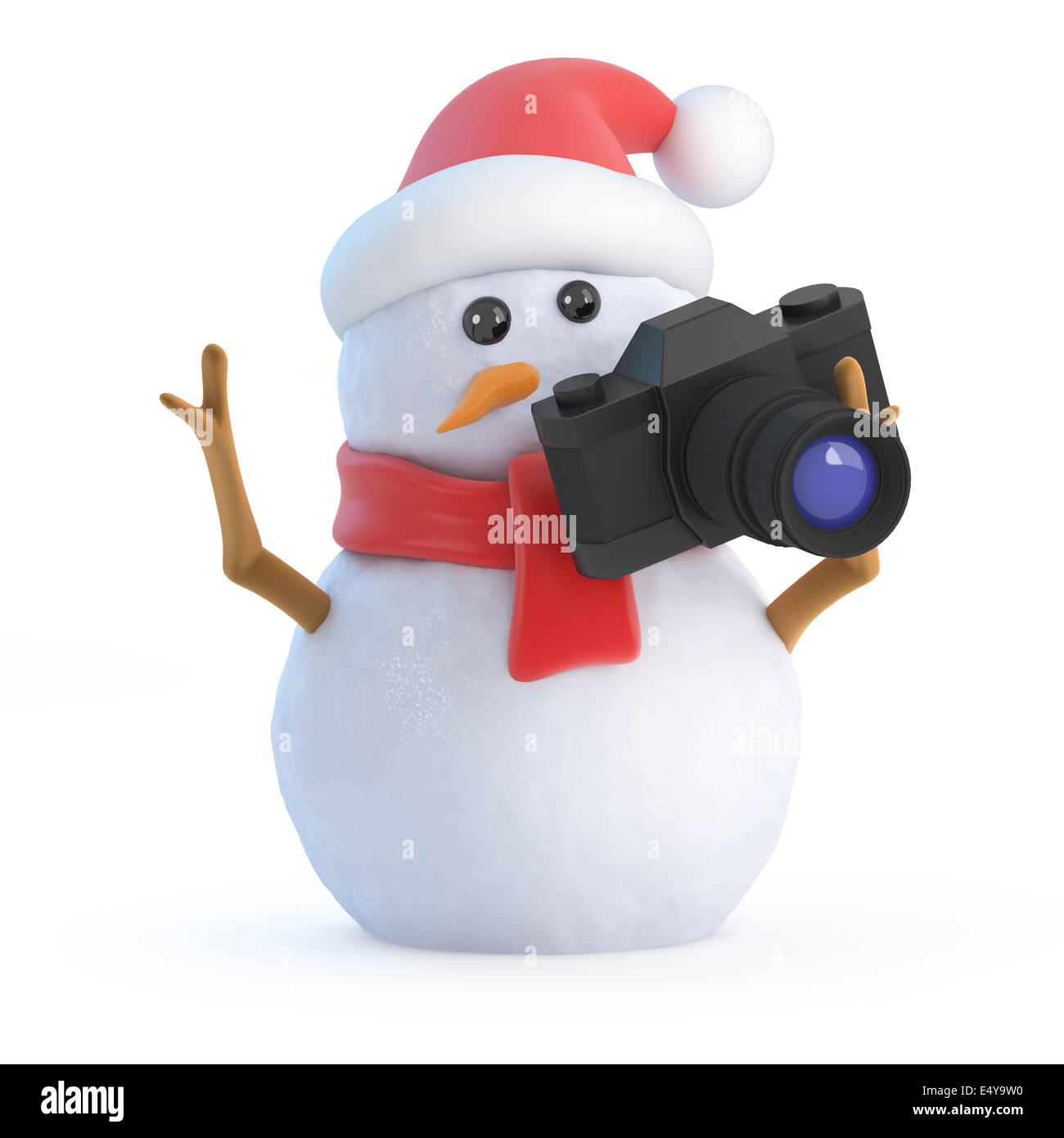 3D Render de un muñeco de nieve en Santa hat con cámara Fotografía de stock  - Alamy