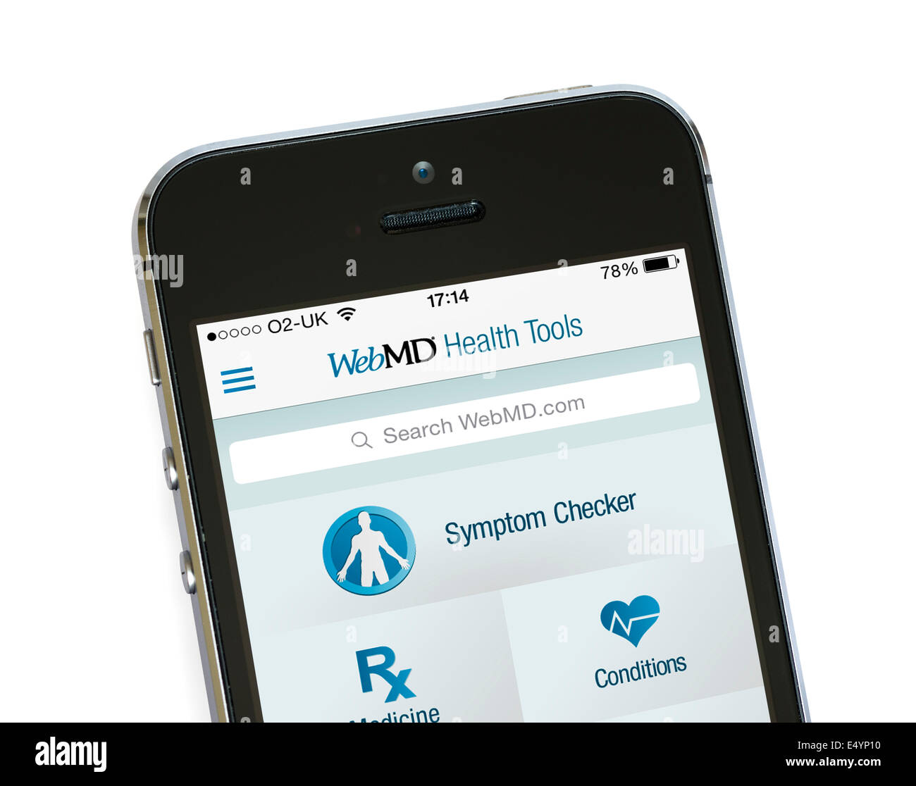 El WebMD app en un Apple iPhone 5S Foto de stock