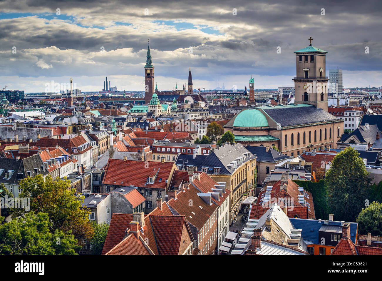 Copenhague, Dinamarca, el horizonte de la ciudad vieja. Foto de stock