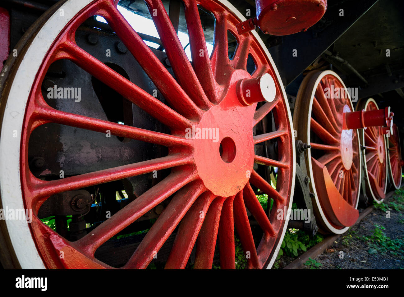 Las ruedas de la locomotora de vapor Foto de stock