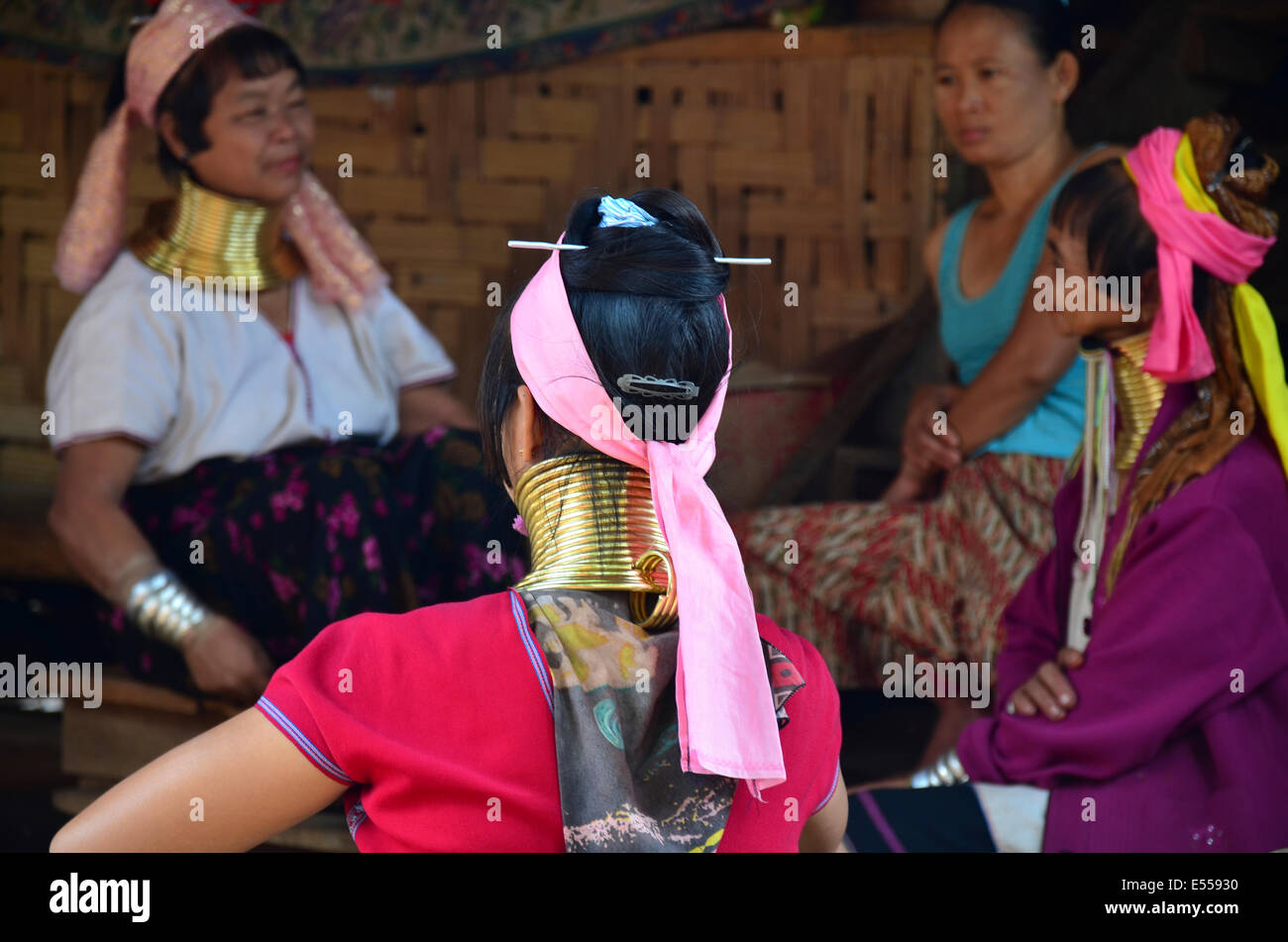 Las mujeres Padaung con cuello tradicional, Tailandia Foto de stock