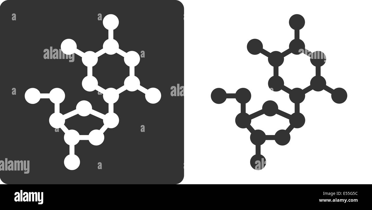 Deoxythymidine (dT) Bloque de construcción del ADN, el estilo de icono de plano. Oxígeno, átomos de carbono y de nitrógeno se muestra como círculos; Foto de stock