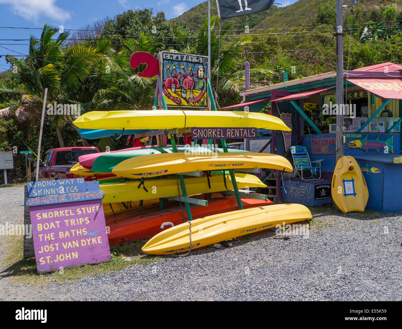 Tienda de la gruñona en Coral Bay en la isla caribeña de St John en las Islas Vírgenes de EE.UU. Foto de stock
