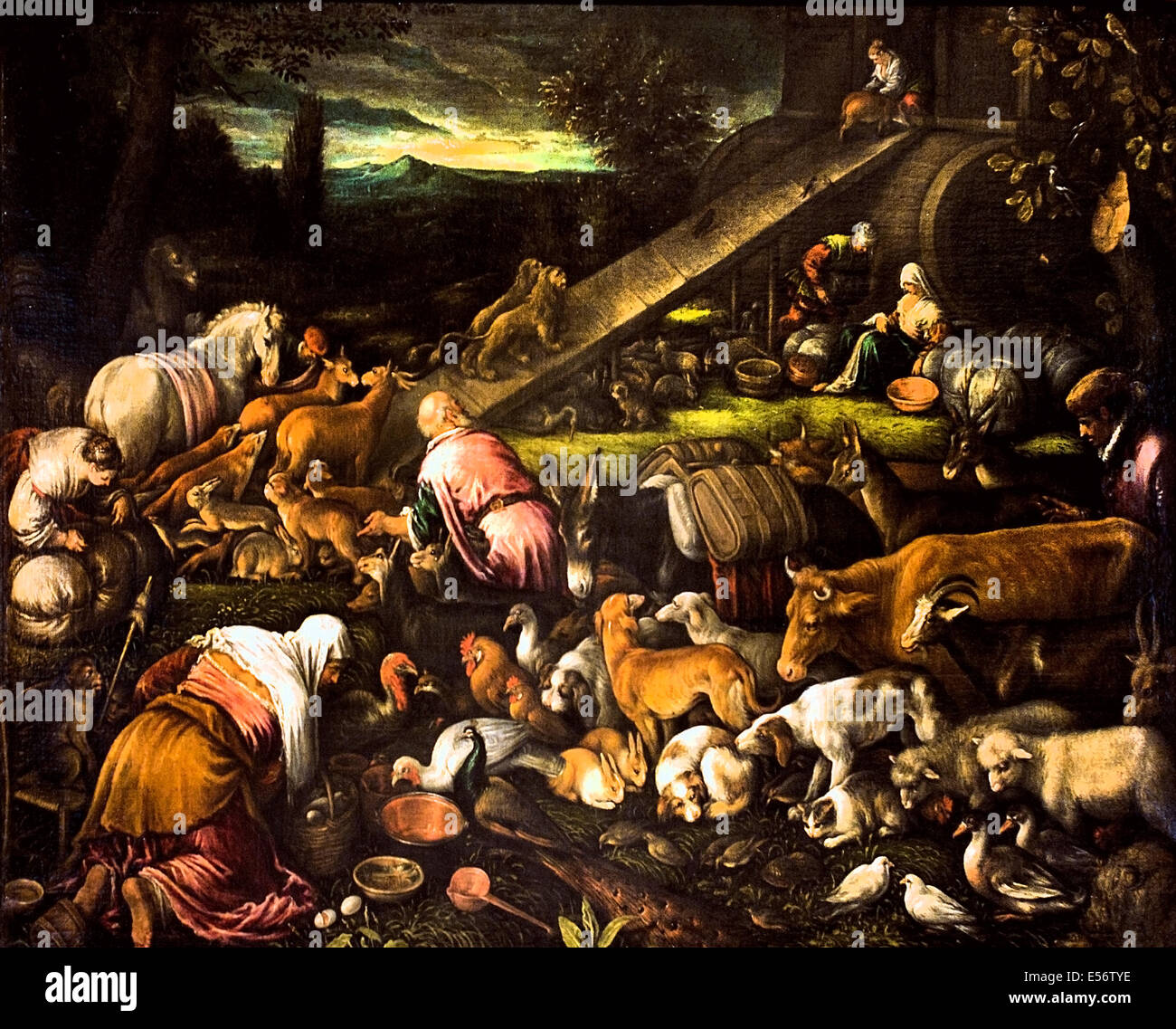 Los animales en el arca, Francesco Bassano 1549 1592 Italia italiano el arca de Noé es el buque en el diluvio del Génesis narrativa Foto de stock