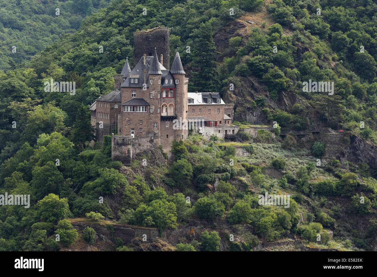 Burh Katz Castle, St. Goarshausen, Patrimonio Mundial de la Unesco, el valle del Rin central superior, Renania-Palatinado, Alemania Foto de stock
