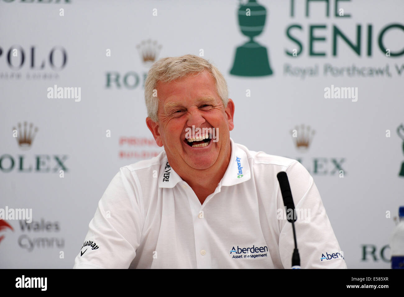 Porthcawl, Gales, Reino Unido. 23 de julio de 2014. Colin Montgomerie, hablando en una conferencia de prensa esta mañana por delante del Senior Open Torneo de Golf en el Club de Golf Royal Porthcawl en Gales del Sur, que comienza mañana. Crédito: Phil Rees/Alamy Live News Foto de stock