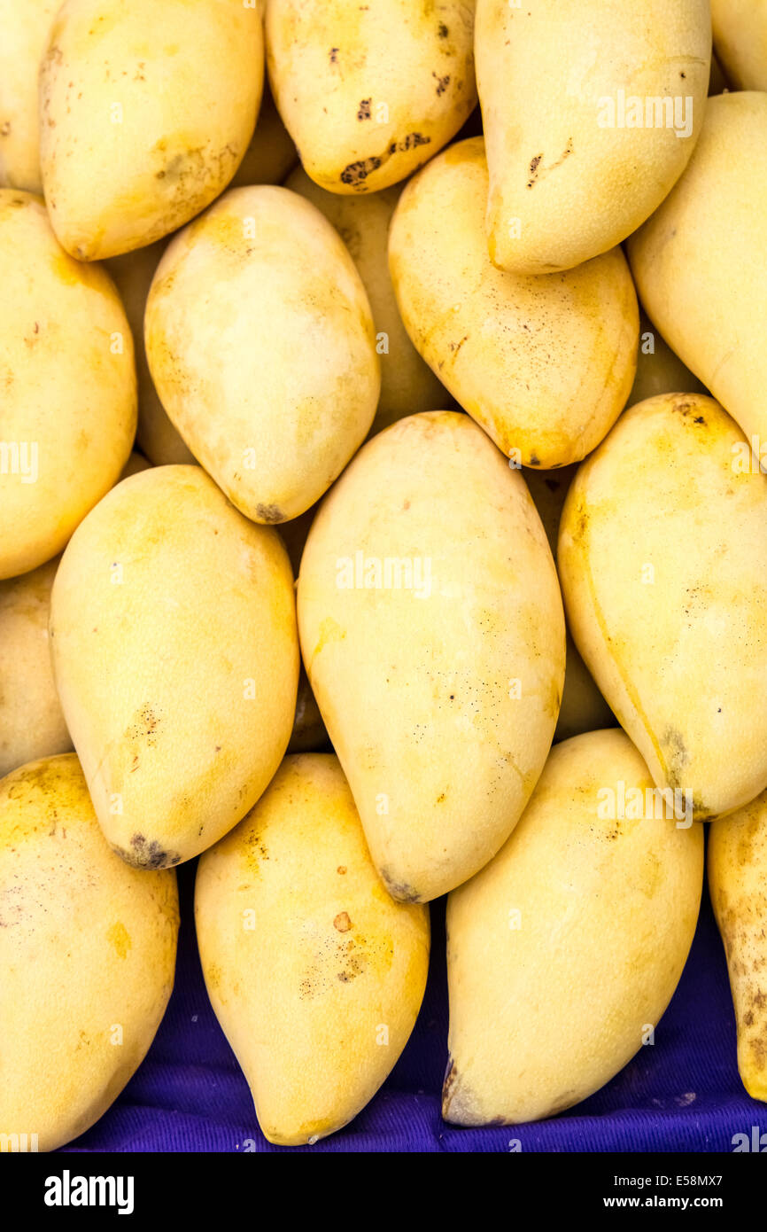 Fruta exótica de mango para la venta en un mercado de frutas en Tailandia Foto de stock