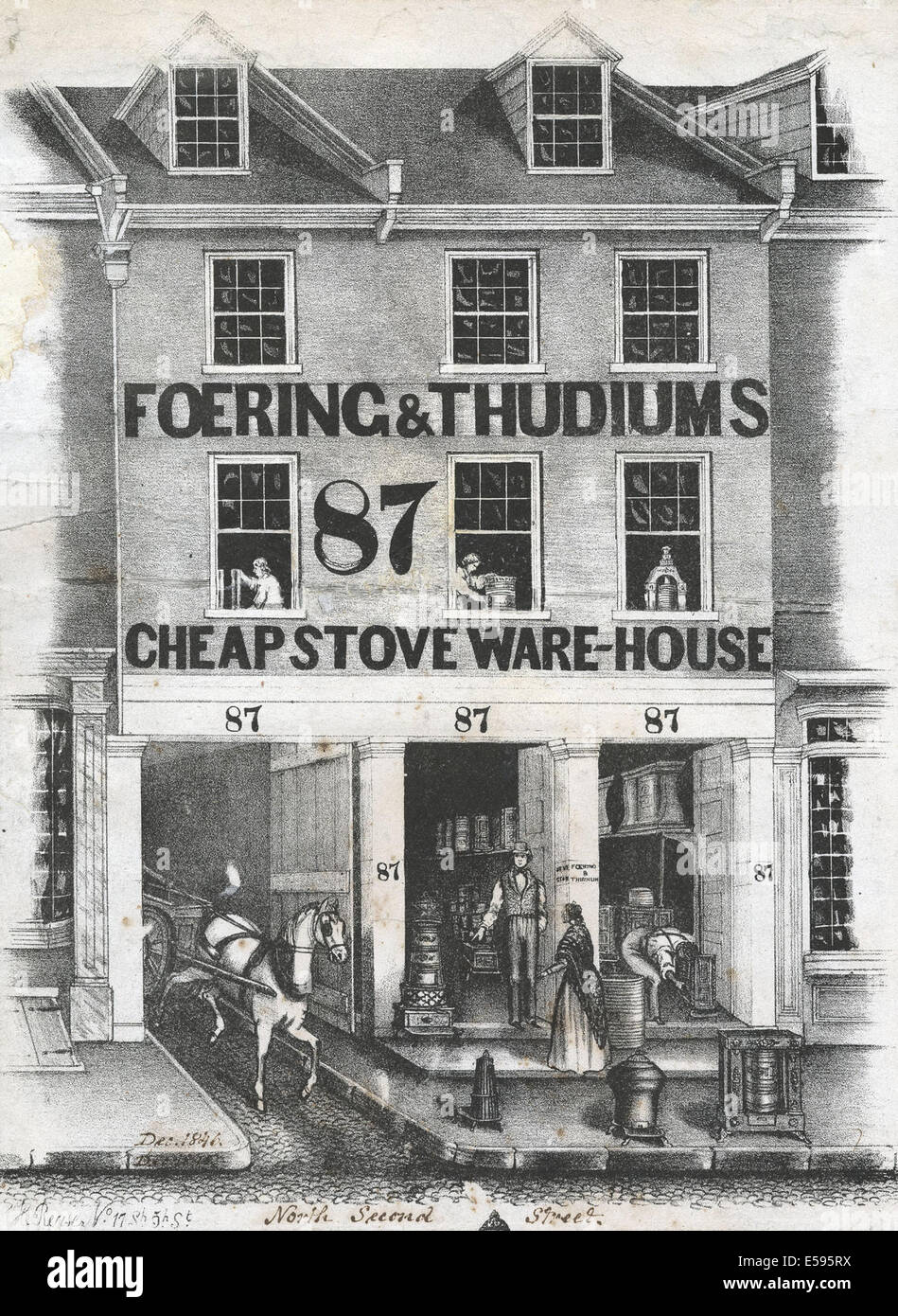 & Thudiums Foering estufa baratos ware-house, [Diciembre de 1846] Foto de stock