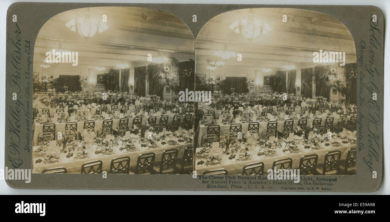 La sala de banquetes del Club Trébol por luz eléctrica…Bellevue-Stratford, Phila., EE.UU. Foto de stock