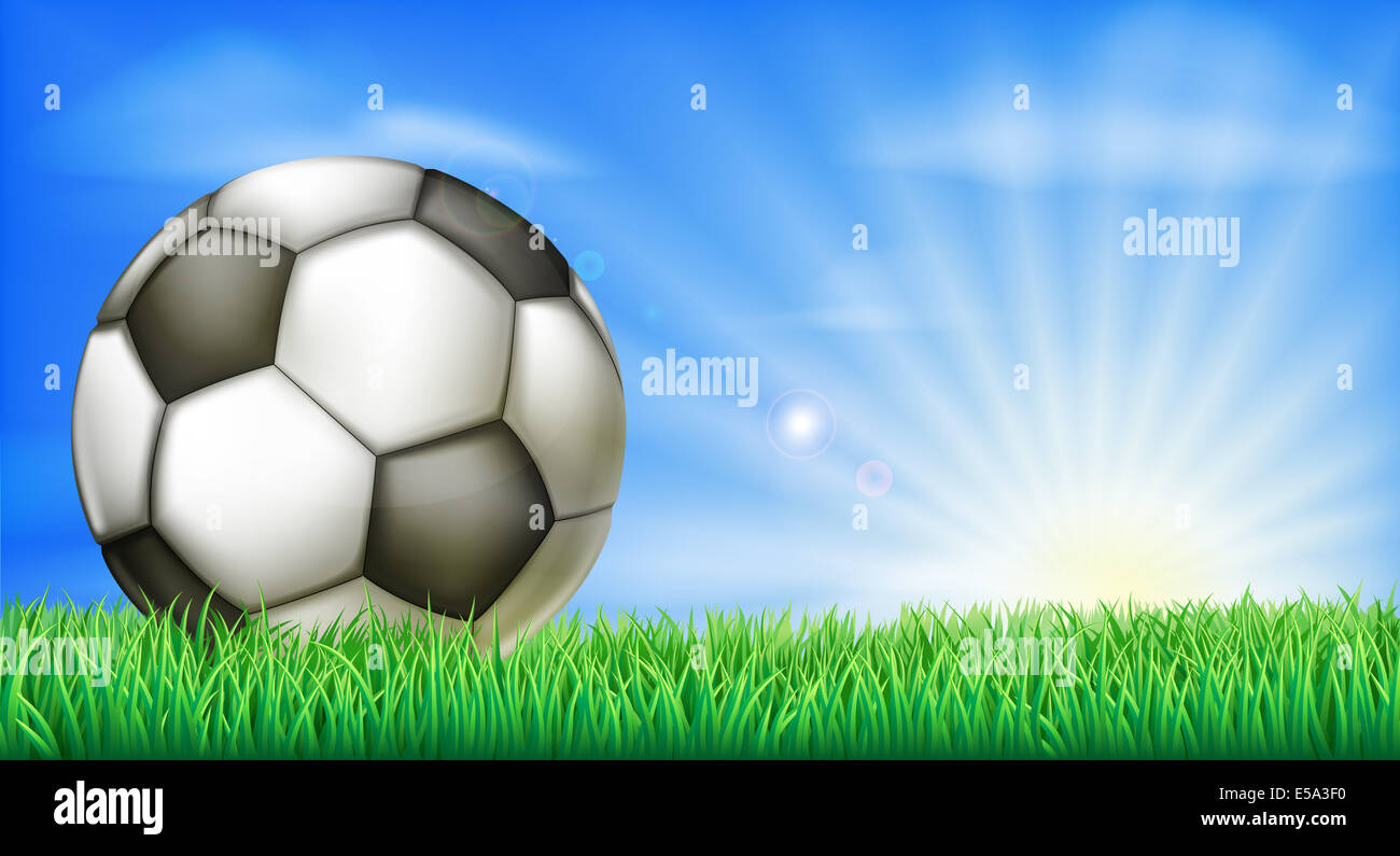 Una de fútbol en un campo de hierba verde tono con sol. Foto de stock