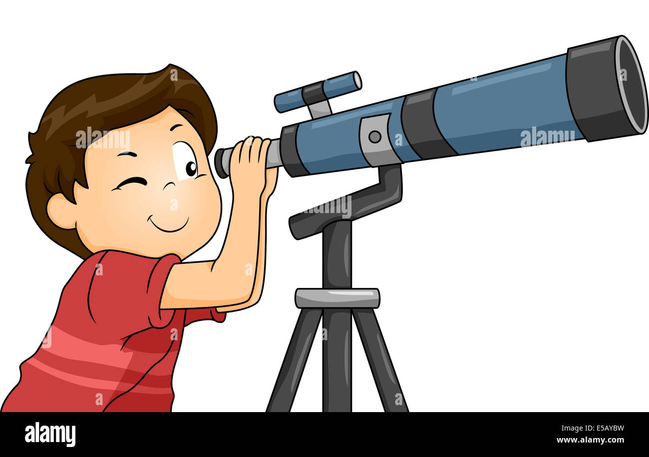 Ilustración de un niño utilizando un telescopio Fotografía de stock - Alamy
