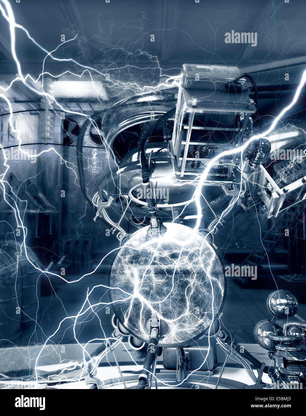 Laboratorio de Ciencias de la fantasía. Experimentar con la energía eléctrica. Ilustración 3d