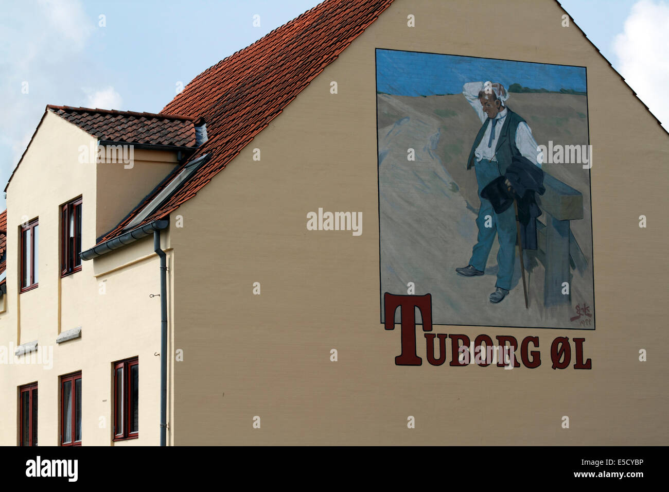 Tuborg es el hombre sediento, gable del póster mural pintado por Erik Henningsen Tuborg y utilizado para la publicidad de cerveza desde 1900 Foto de stock