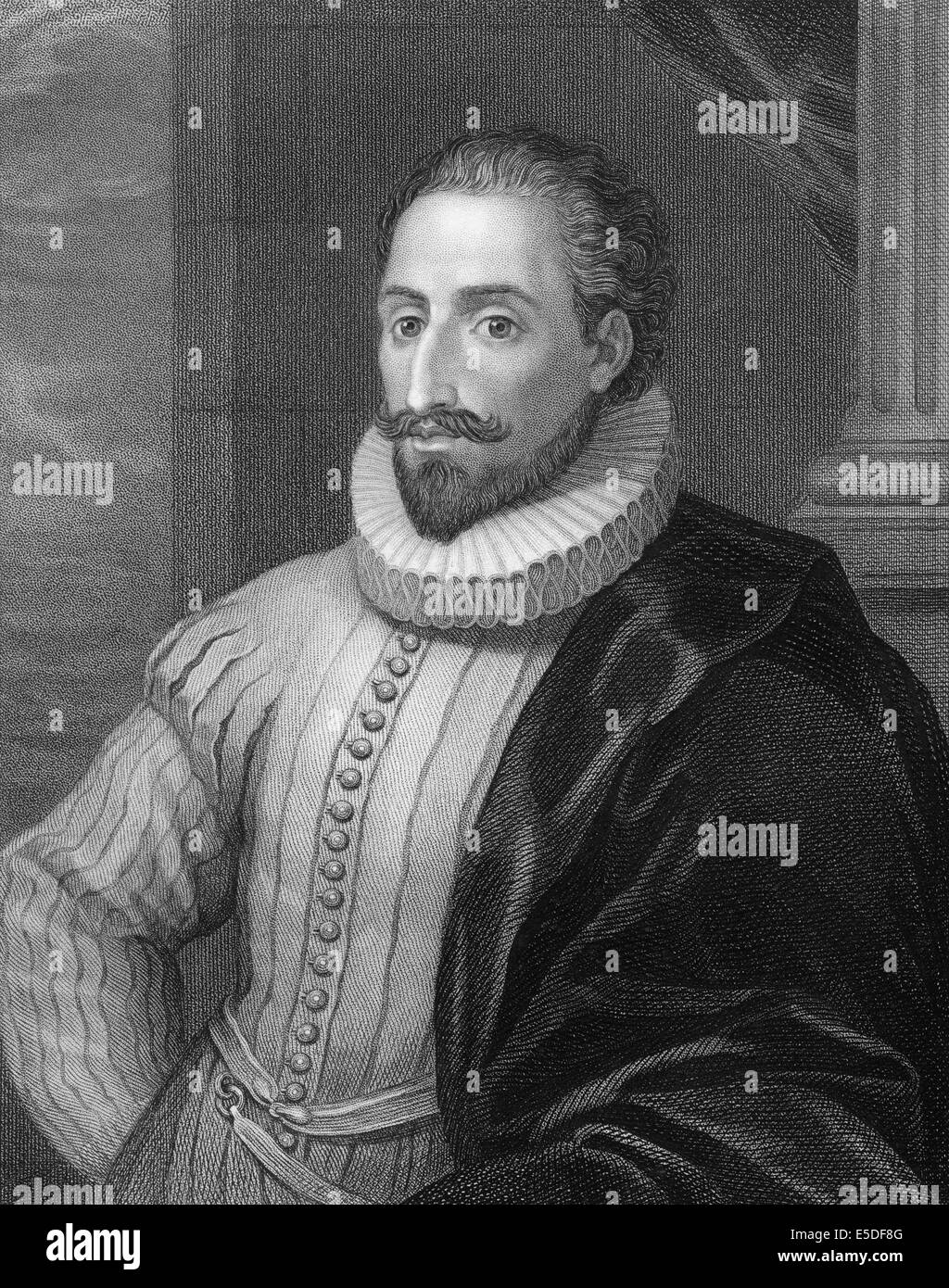 Grabado de miguel de cervantes saavedra Imágenes de stock en blanco y